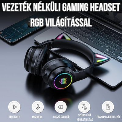 Onikuma B90 Vezeték nélküli Gaming headset - Fekete - Cicafüles