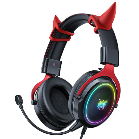 Onikuma X10 Fekete-Piros RGB Gamer Headset - Ördögszarvas