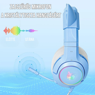Onikuma K9 RGB Gaming Fejhallgató - Kék - Cicafüles