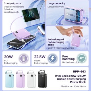 Remax Icyal Series RPP-663 Gyorstöltő Powerbank 20000mAh - Fehér