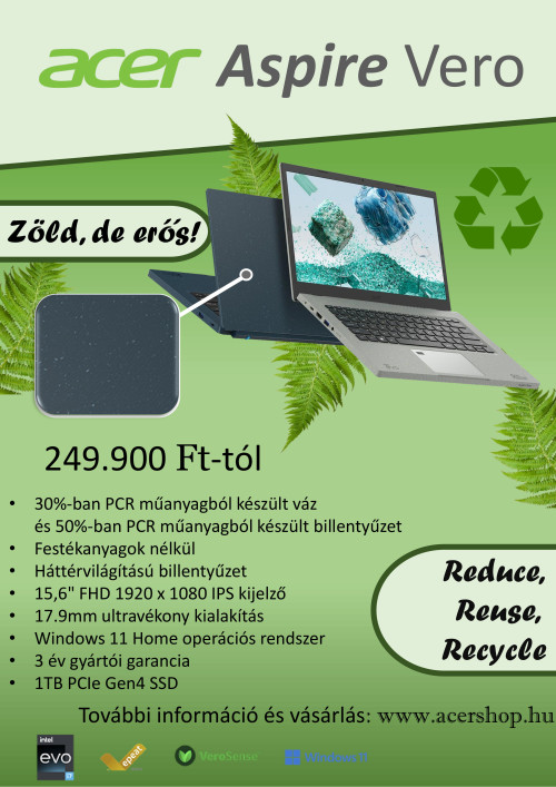 acer Aspire Vero, környezettudatos laptop