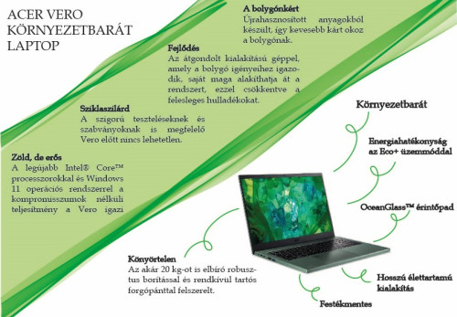 Acer Vero környezetbarát laptop infografika