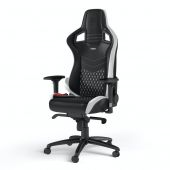 Noblechairs EPIC Valódi Bőr Black/White/Red Gaming Szék - 2 év garancia - Gaming szék / asztal / szőnyeg