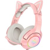 Onikuma K9 RGB Gaming Fejhallgató - Pink - Cicafüles - Headset